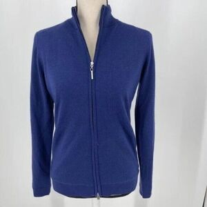 Clover by Bobby Jones WOMENS Blue Wool Knit Full Zip Long Sleeve Sweater Size M